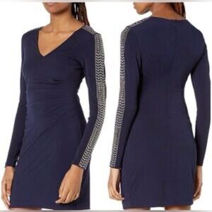 Guess Navy Long Sleeve Dress with Silver Details